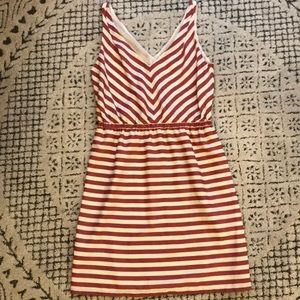 LOFT Sleeveless V-Back Dress in Coral Stripe